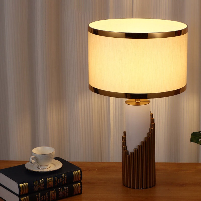 Modern Creative Fabric Lampshade Metal Cylindrical Base 1-Light Table Lamp