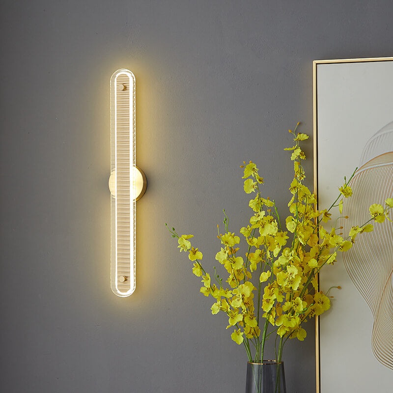 Modern Luxury Long Strip Copper Glass LED Wall Sconce Lamp