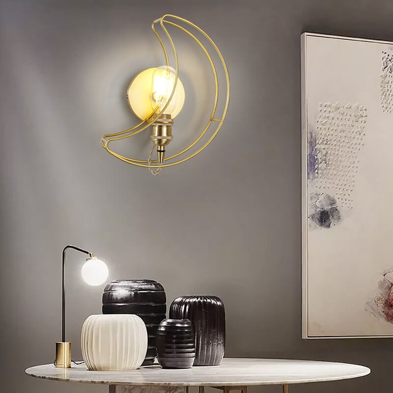 Modern Mid-Century Moon Copper 1-Light Wall Sconce Lamp For Living Room