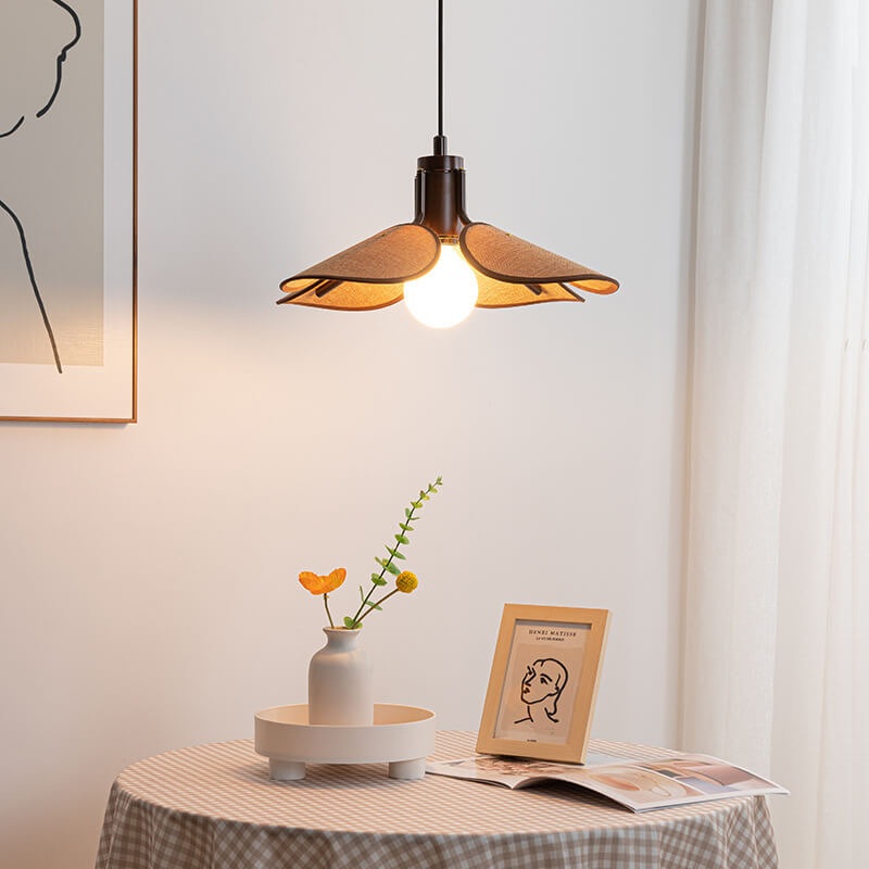 Traditional Japanese Vintage Iron Log Flower Shape 1-Light Pendant Light For Dining Room