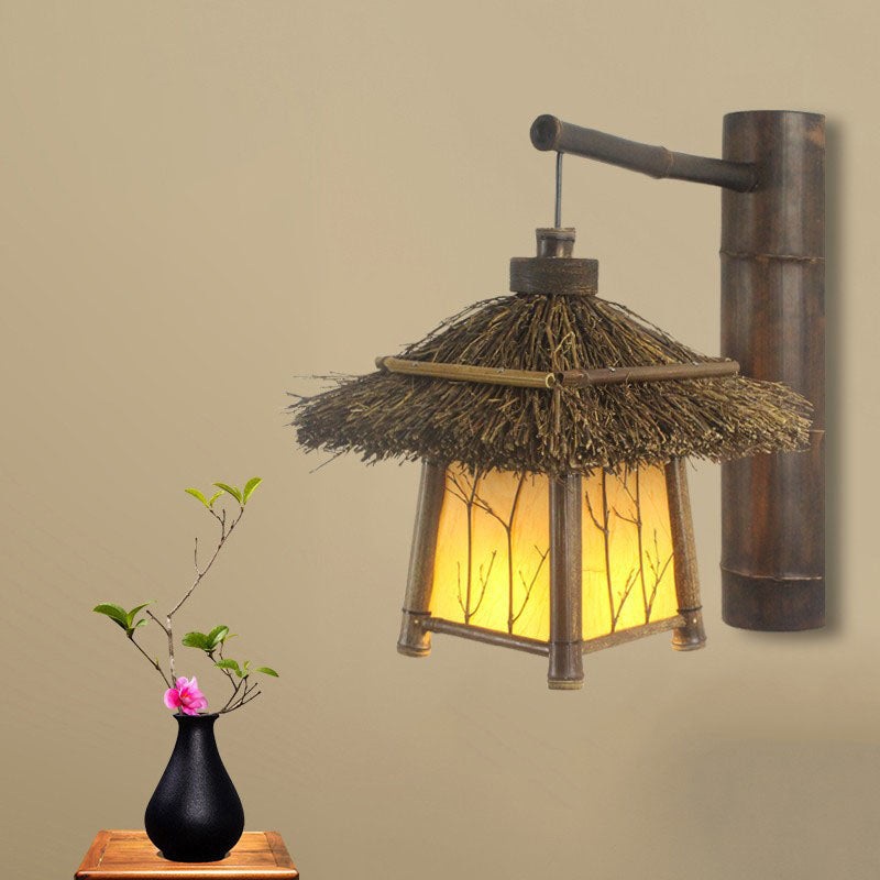 Traditional Rustic Cottage Bamboo 1-Light Wall Sconce Lamp For Outdoor Patio