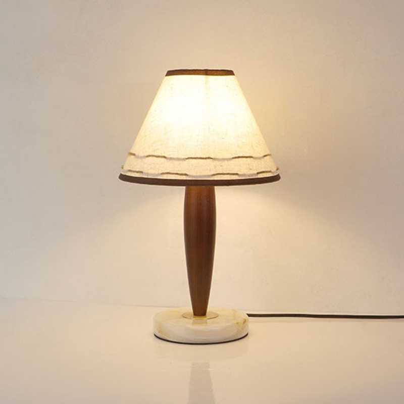 Traditional Vintage Tapered Marble Solid Wood Fabric 1-Light Table Lamp For Bedroom
