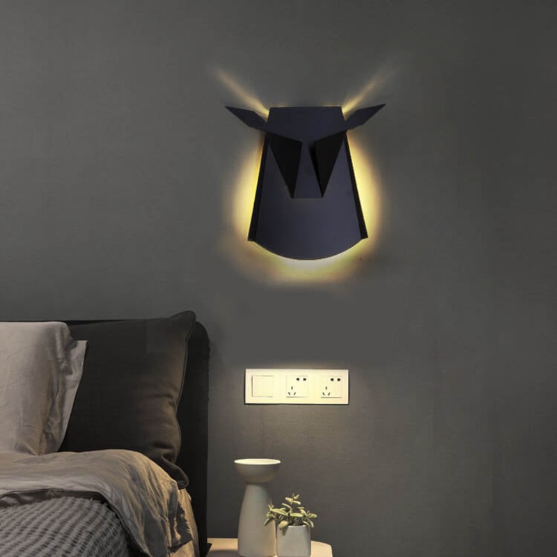 Contemporary Creative Iron Bull Head Shape LED Wall Sconce Lamp For Bedroom