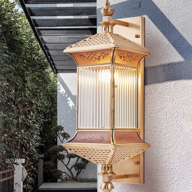 Contemporary Industrial Brass Finish Frame Glass Shade 1/3-Light Wall Sconce Lamp For Outdoor Patio