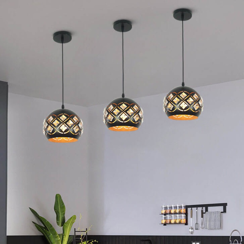 Contemporary Retro Iron Half Circle Cutout Design 1/ 3 Light Island Light Chandelier For Dining Room