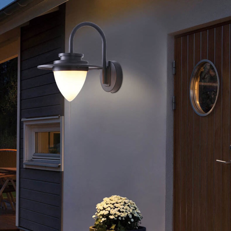 Contemporary Retro Peach Glass Iron Outdoor Waterproof 1-Light Wall Sconce Lamp For Garden