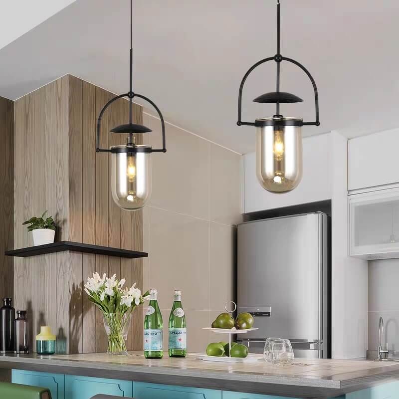 Modern Simplicity Cylinder Half Circle Iron Glass 1-Light Pendant Light For Living Room