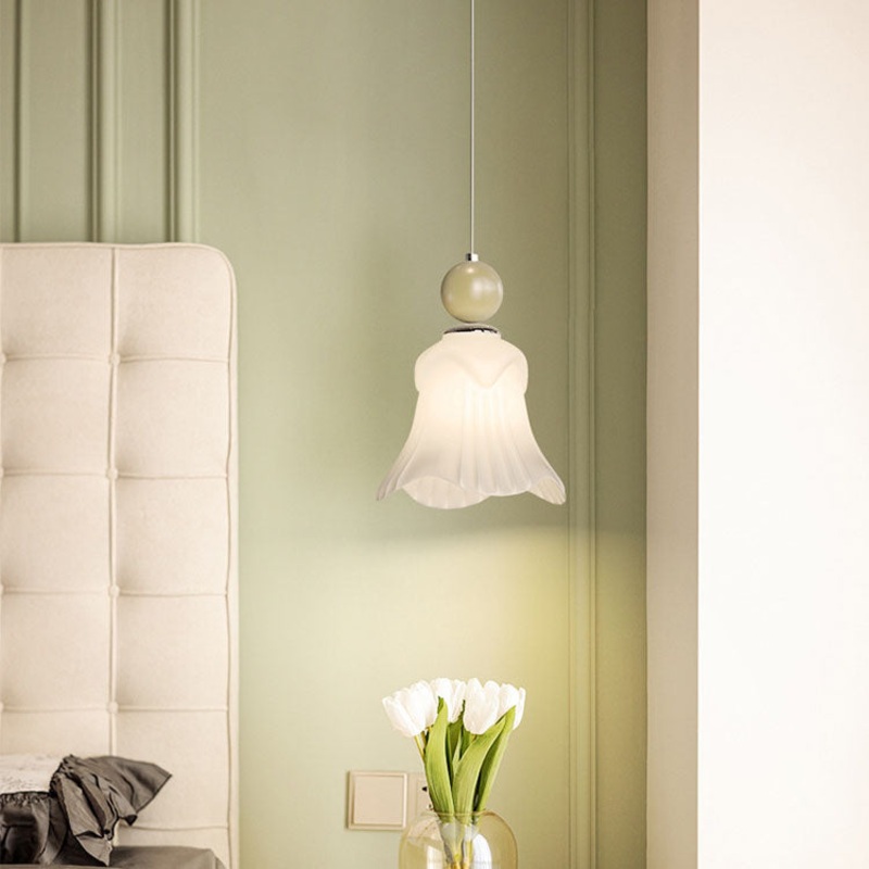 Modern Simplicity Iron Glass Long Line Flower Ball 1-Light Pendant Light For Bedroom