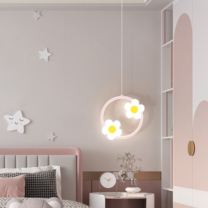 Modern Simplicity Round Rectangle Flower Iron Acrylic LED Pendant Light For Bedroom