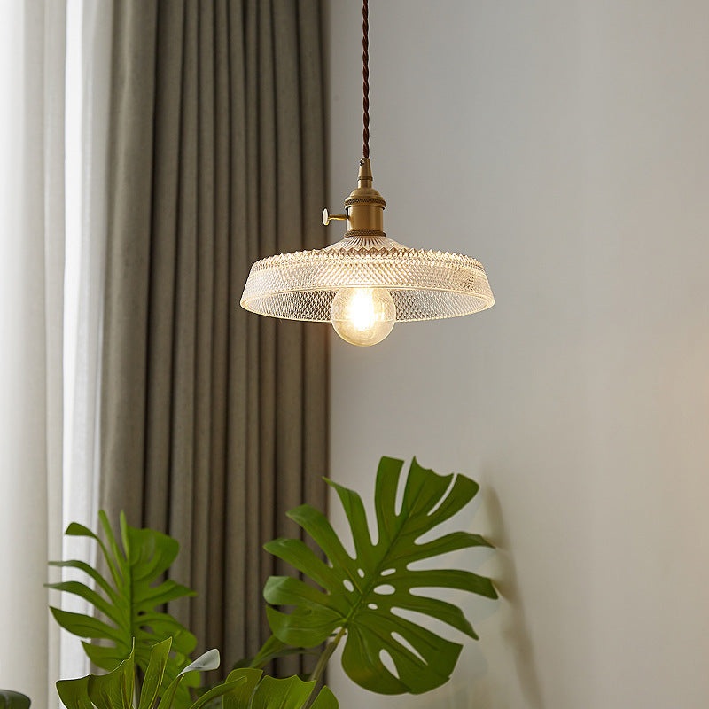 Modern Simplicity Round Ripple Brass Glass 1-Light Pendant Light For Living Room