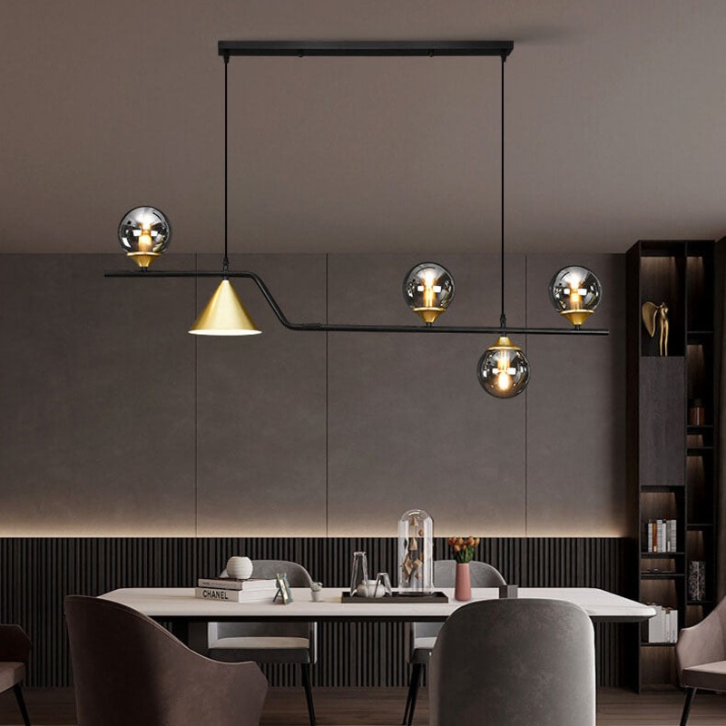 Contemporary Creative Glass Long Ball 4/5/6-Light Island Light Chandelier For Dining Room
