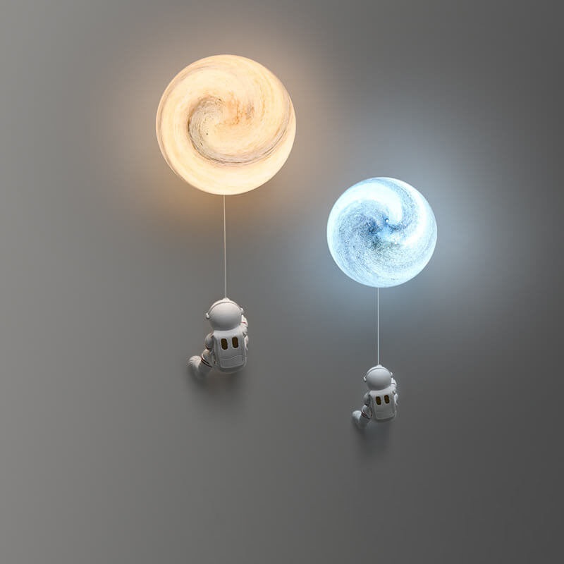 Contemporary Creative Orb Astronaut Iron Resin 1-Light Wall Sconce Lamp For Bedroom
