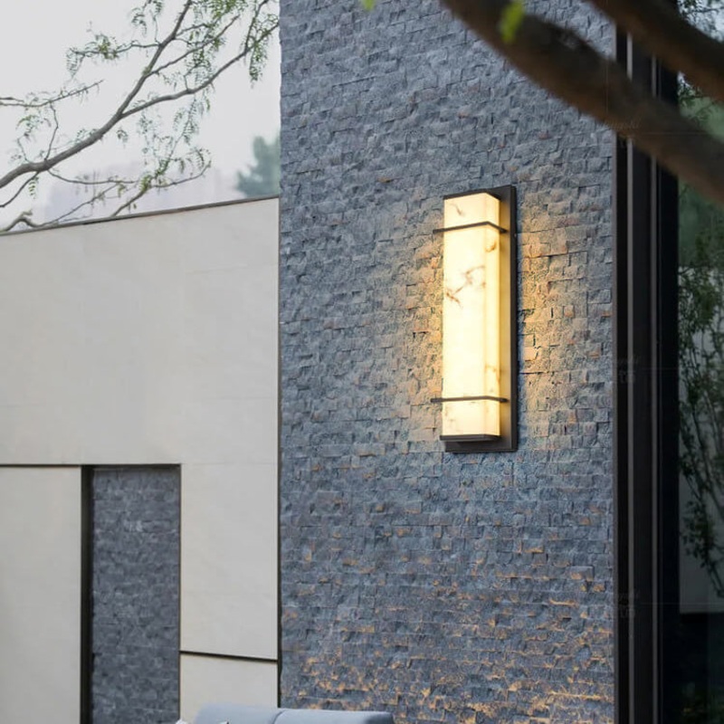 Contemporary Industrial Imitation Marble Resin Lampshade Column LED Outdoor Waterproof Wall Sconce Lamp For Garden