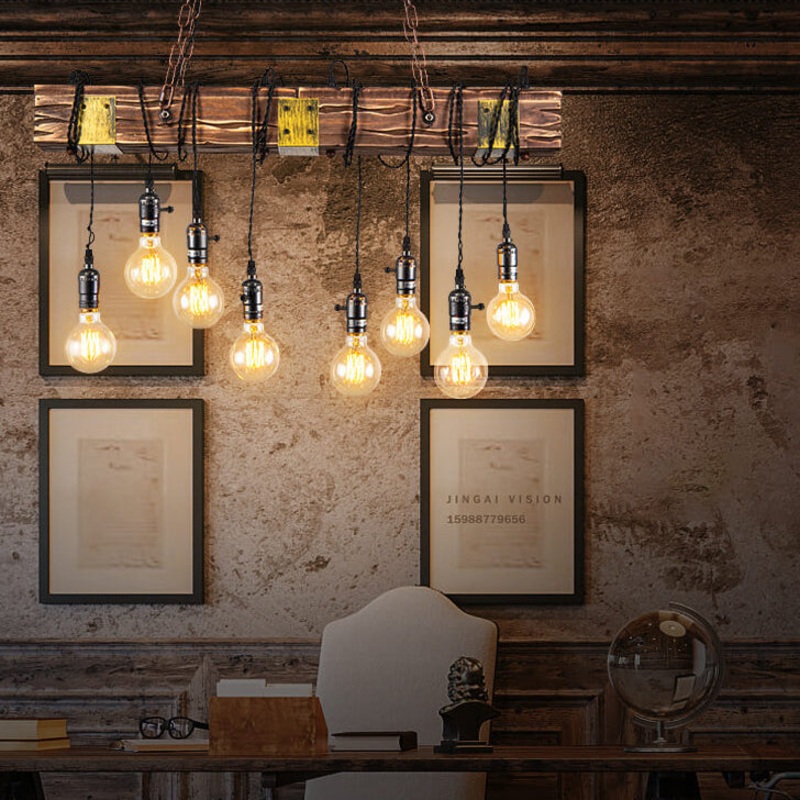 Contemporary Industrial Iron Pine Long Strips 8-Light Island Light Chandelier For Dining Room