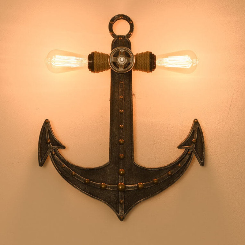 Contemporary Industrial Style Iron Anchor 2- Light Wall Sconce Lamp For Living Room