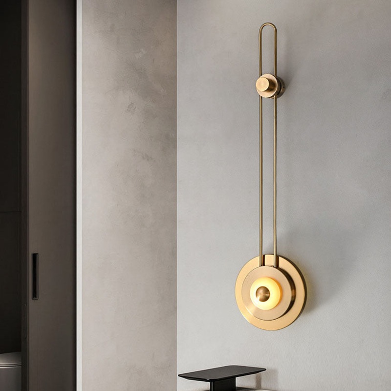 Contemporary Luxury Jade Stone Iron Gold Finish Round Frame LED Wall Sconce Lamp For Living Room