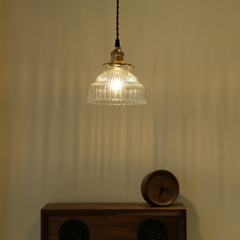 Contemporary Nordic Brass Glass Round Shape 1-Light Pendant Light For Living Room