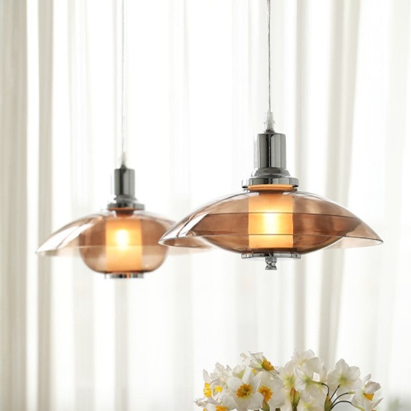 Contemporary Nordic Iron Glass Round Shape 1-Light Pendant Light For Bedroom