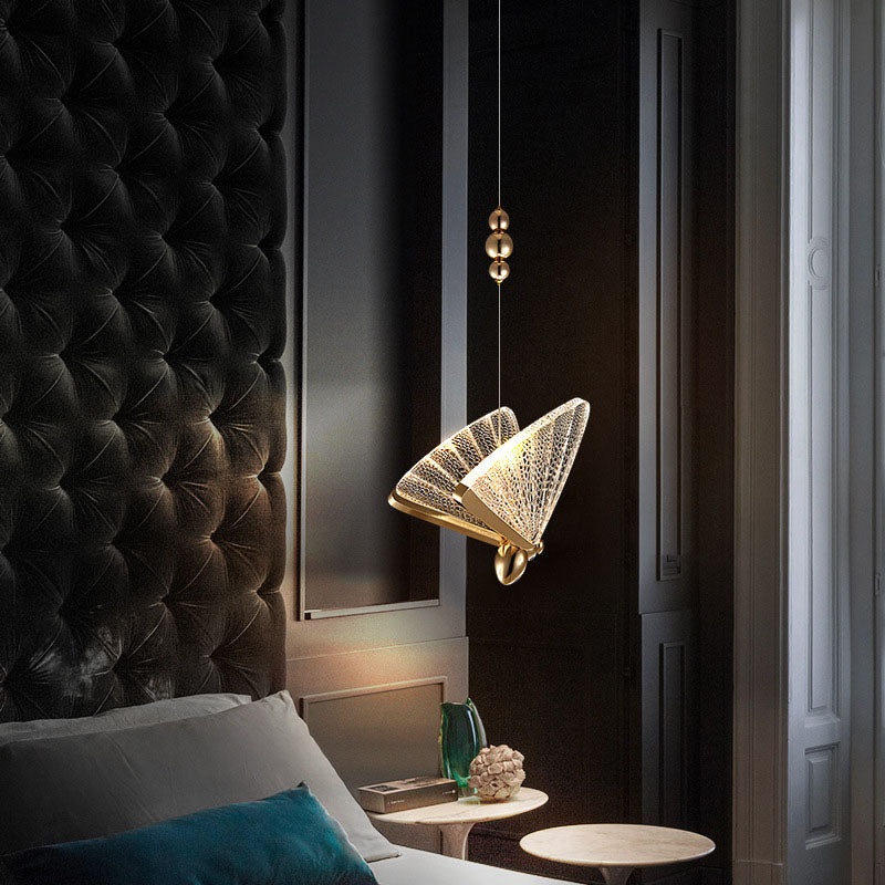 Modern Luxury Acrylic Butterfly Zinc Alloy Iron Frame LED Pendant Light For Bedroom