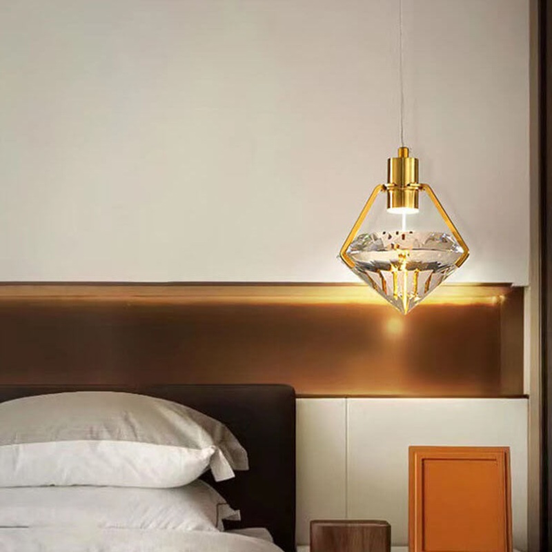 Modern Minimalist Diamond Iron Crystal 1-Light Pendant Light For Bedroom