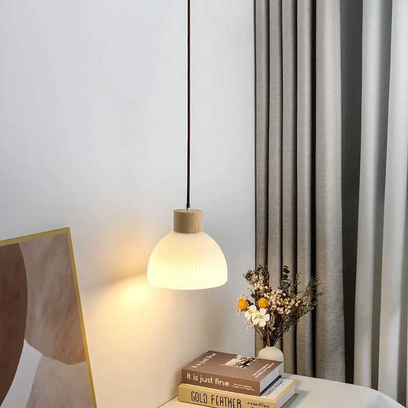 Modern Nordic Ceramic Wood Circle Round 1-Light Pendant Light For Dining Room