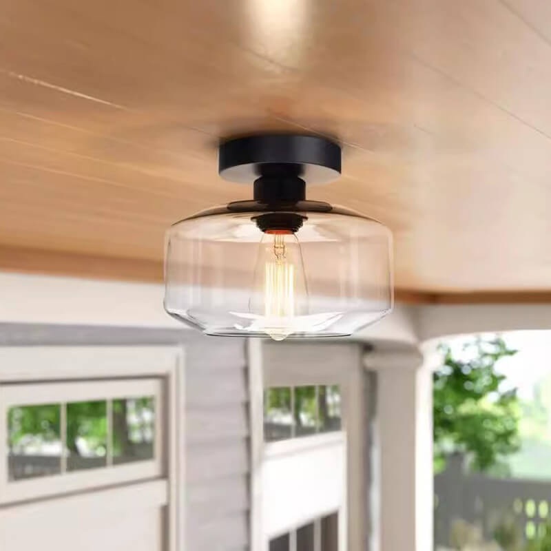 Modern Simplicity Glass 1-Light Semi-Flush Mount Ceiling Light For Bedroom