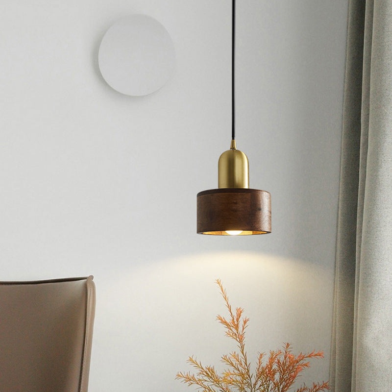 Modern Simplicity Solid Wood Cylinder 1-Light Pendant Light For Living Room