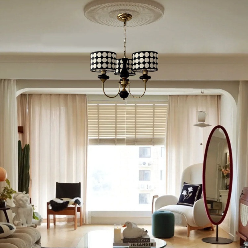 Traditional Vintage Round Polka Dot Iron Glass 3/6 Light Chandelier For Living Room