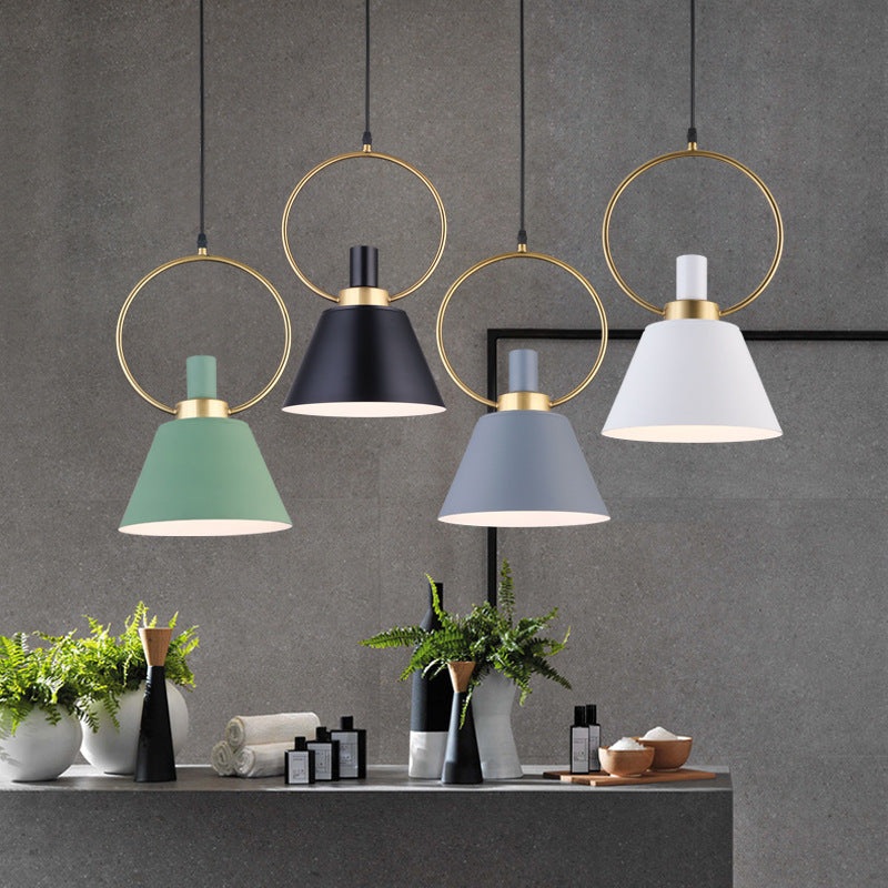 Contemporary Nordic Cone Shade Gold Ring 1-Light Pendant Light For Dining Room