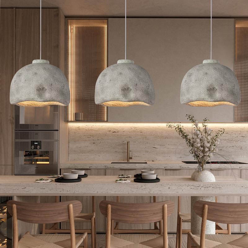 Contemporary Nordic Rough Rock Texture Semicircular 1-Light Pendant Light for Dining Room