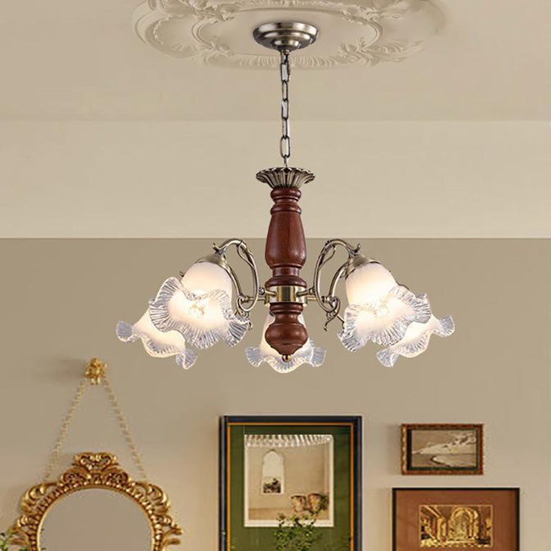 Contemporary Retro Flared Glass Solid Wood 3/5/8 Light Chandelier For Living Room