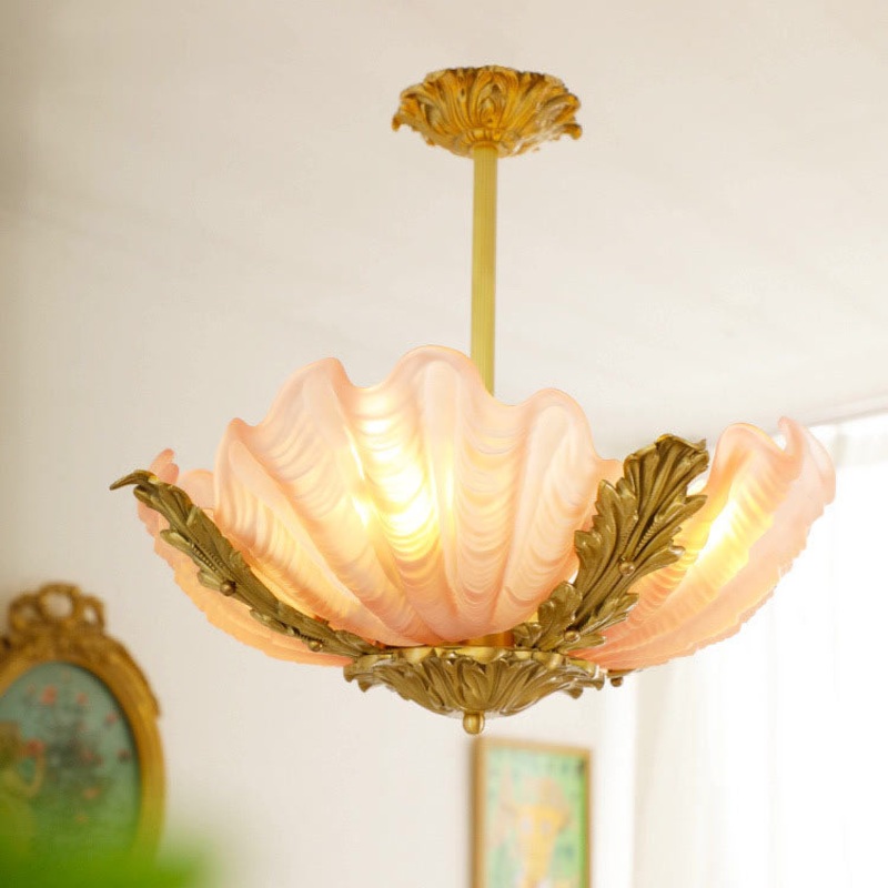 Modern Art Deco Shell Shape Brass Finish Frame 3/4-Light Chandelier for Living Room