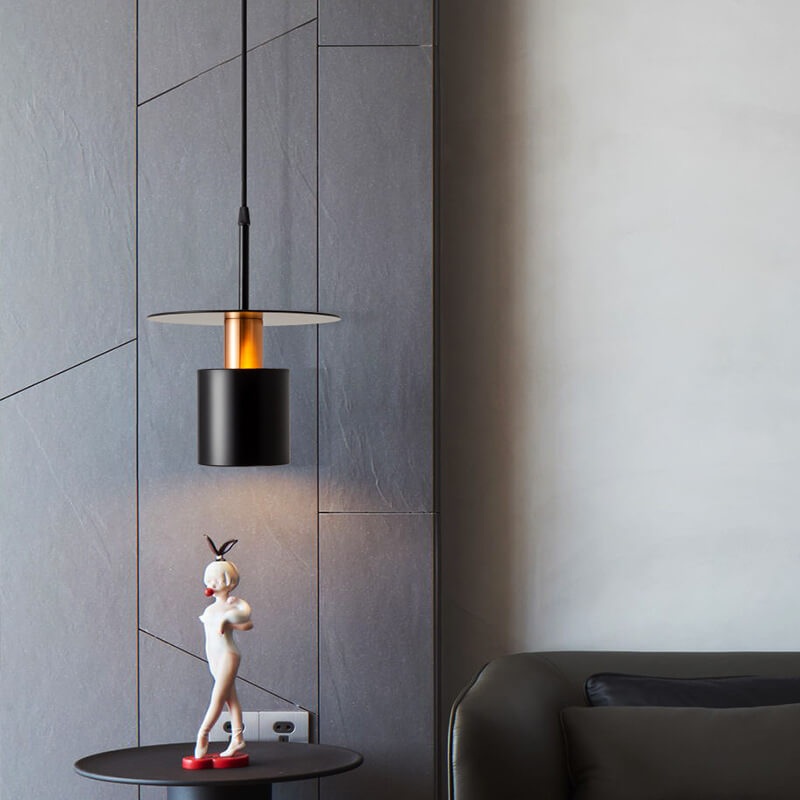Modern Mid-century Iron Round Piece Cylinder Shade 1-Light Pendant Light For Bedroom