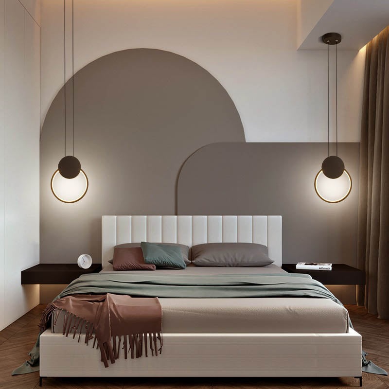 Modern Minimalist Iron Silicone Geometric Round Frame LED Pendant Light for Bedroom