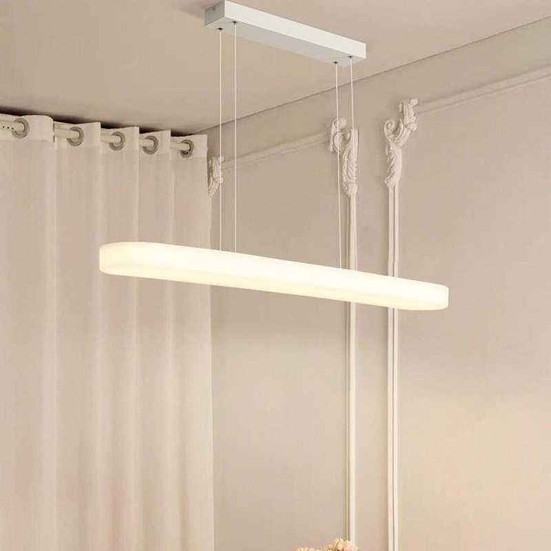 Modern Minimalist One-Shaped Long Strip Acrylic Shade Iron LED Island Light Pendant Light For Dining Room