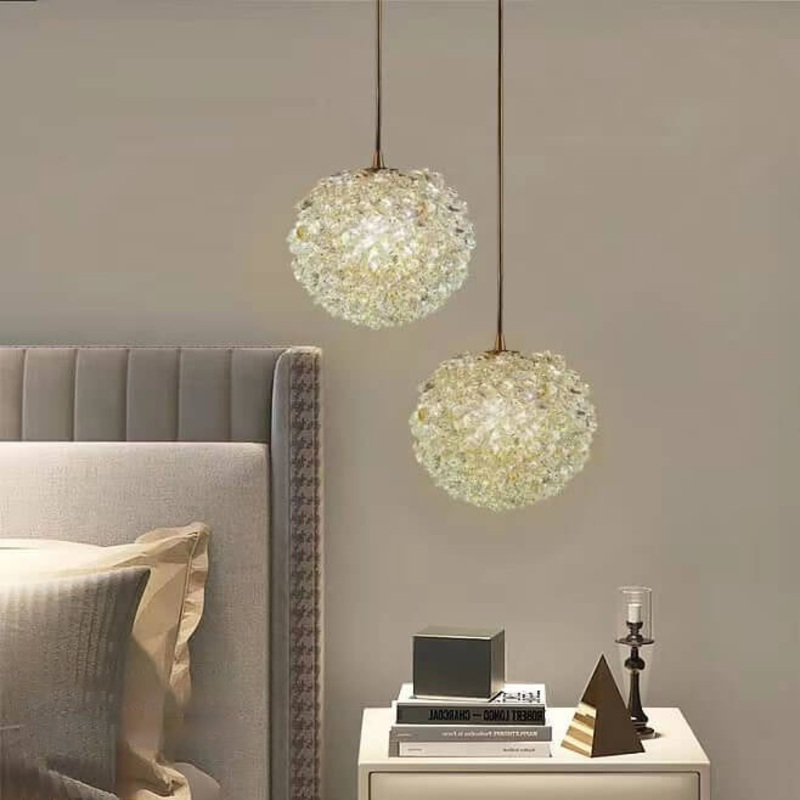 Modern Minimalist Round Ball Full Copper Crystal 1-Light Pendant Light For Bedroom