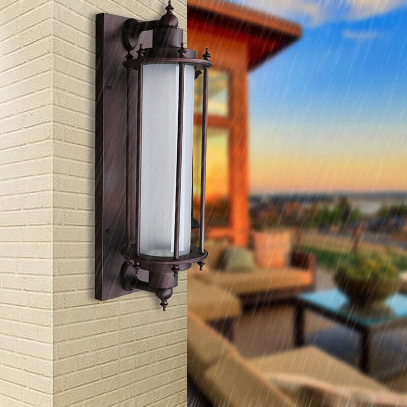 Traditional European Outdoor Iron Cylinder Acrylic 1-Light Waterproof Wall Sconce Lamp For Garden