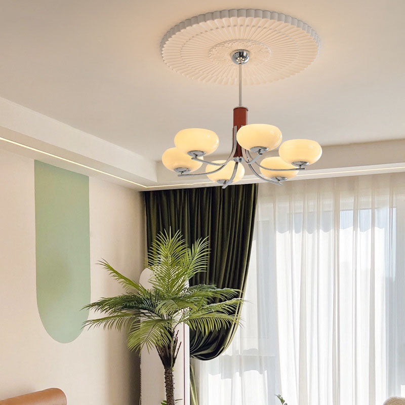 Traditional French Iron Glass Round Shape 3/6-Light Chandelier For Living Room