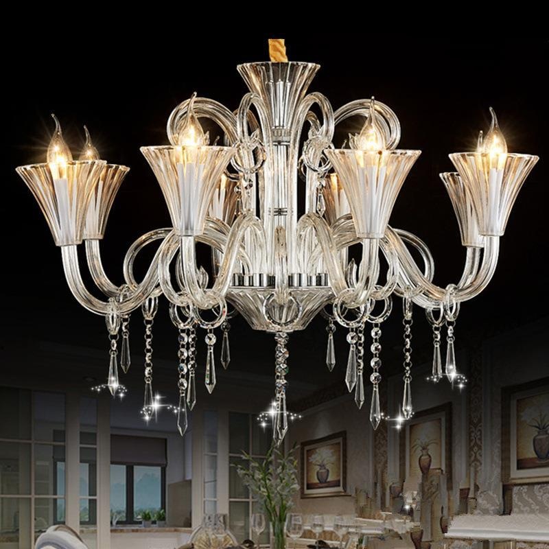 Traditional French Petal Candelabra Glass Crystal 6/8/12 Chandelier For Living Room