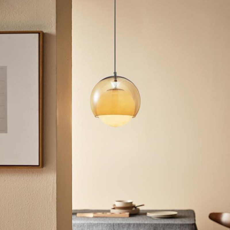 Contemporary Retro Round Ball Iron Glass 1-Light Pendant Light For Living Room
