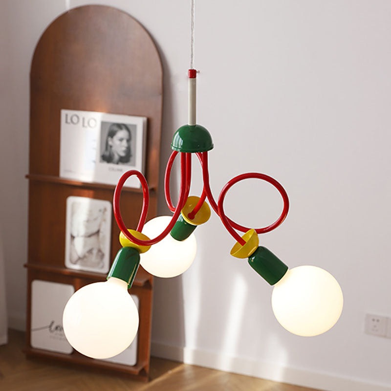 Contemporary Scandinavian Orb Fruit Iron Glass 2/3/5 Light Chandelier For Bedroom
