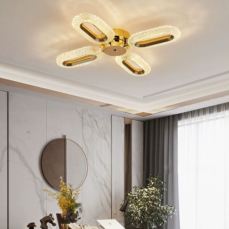 Modern Luxury Oval Iron Zinc Alloy Acrylic LED Semi-Flush Mount Ceiling Light For Living Room