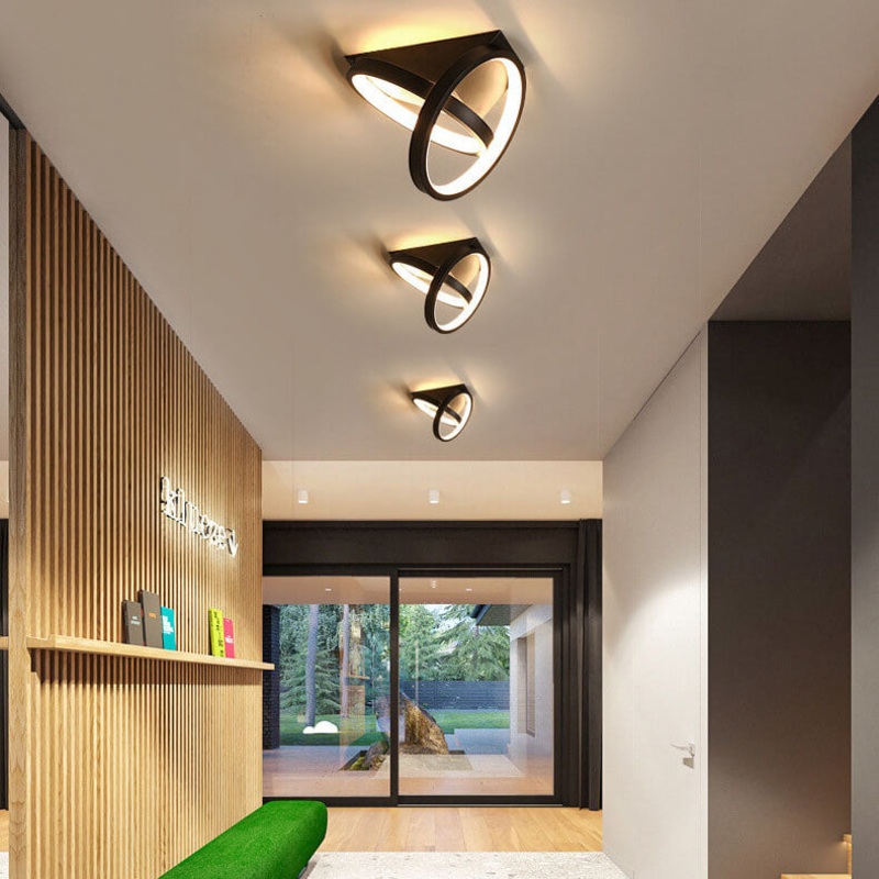 Modern Mid-century Iron Triangle Plate Cross Aluminum Ring LED Semi-Flush Mount Ceiling Light For Living Room