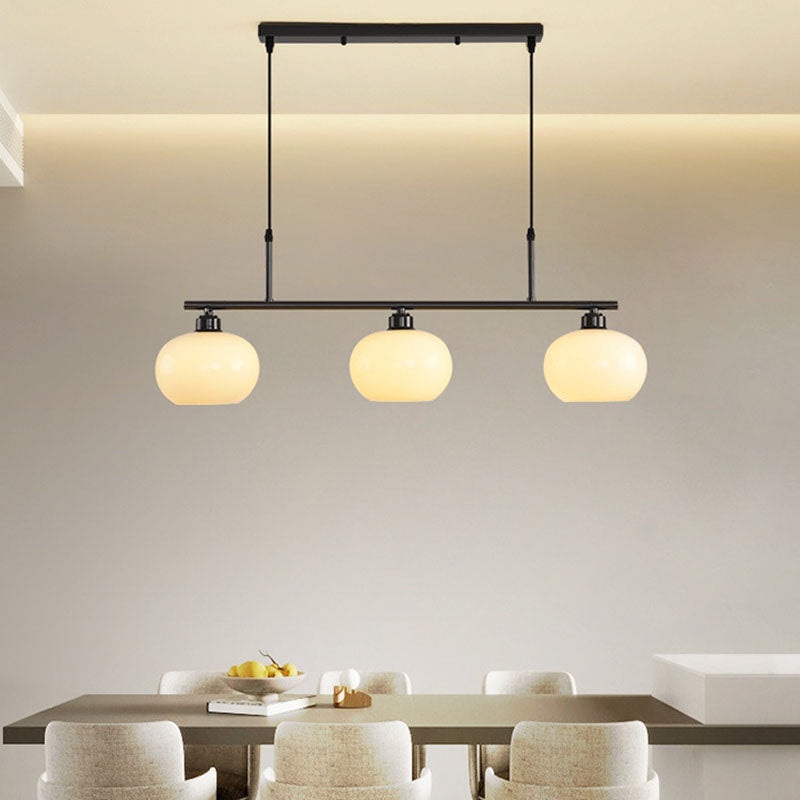 Modern Minimalist Long Oval Copper Glass 3-Light Island Light Chandelier For Dining Room