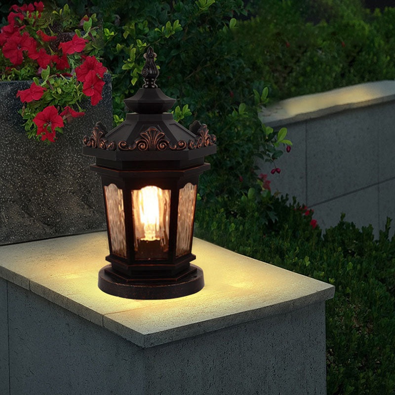 Traditional European Hexagonal Cylinder Aluminum Glass 1-Light Post Head Light For Outdoor Patio