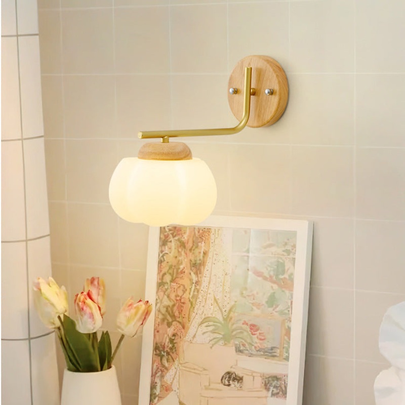 Traditional Japanese Wood Cotton PE Shade 1-Light Wall Sconce Lamp For Bedroom