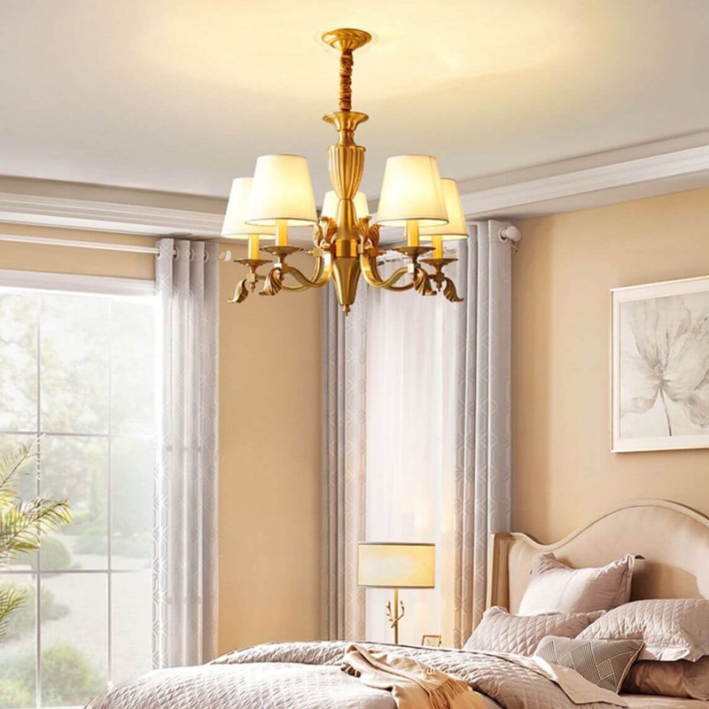 Traditional Vintage Round Trapezoidal All Copper Fabric 3/6/8/10 Light Chandelier For Living Room