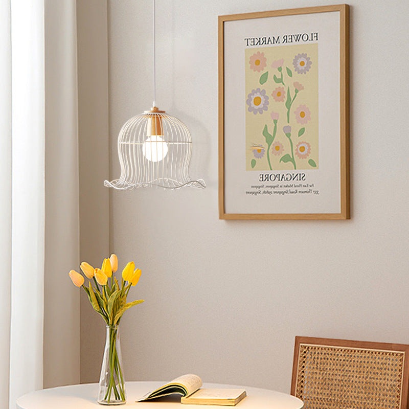 Contemporary Scandinavian Birdcage Wavy Edge Iron 1-Light Pendant Light For Dining Room