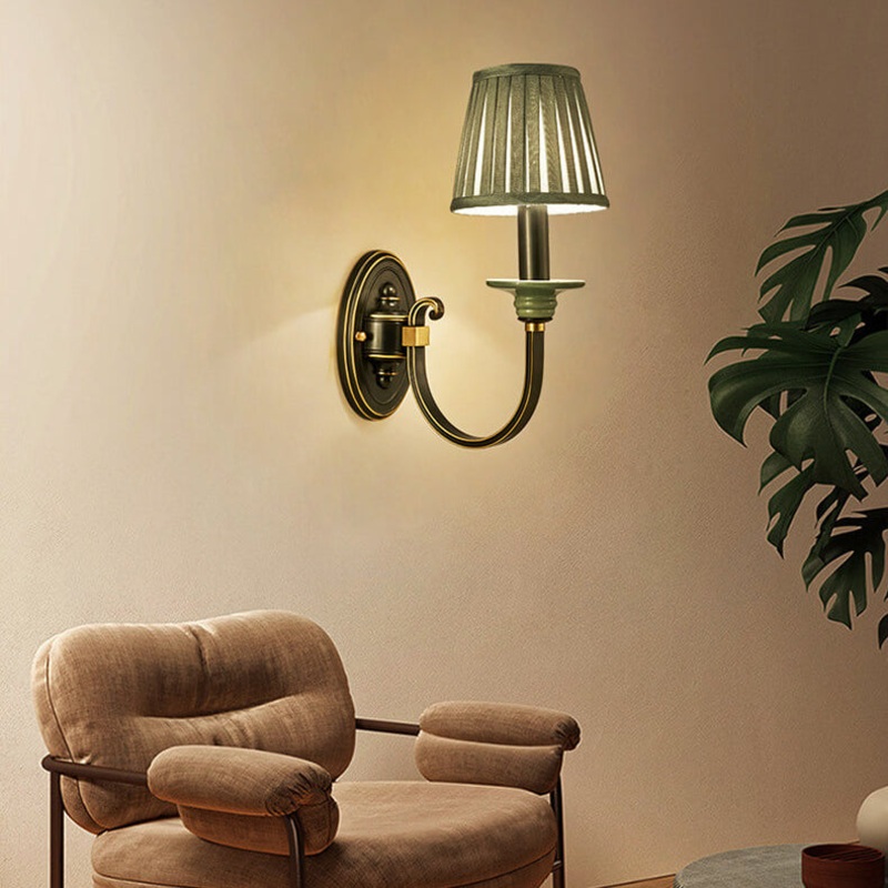 Traditional European Cone Fabric Candelabra Design 1/2 Light Wall Sconce Lamp For Living Room