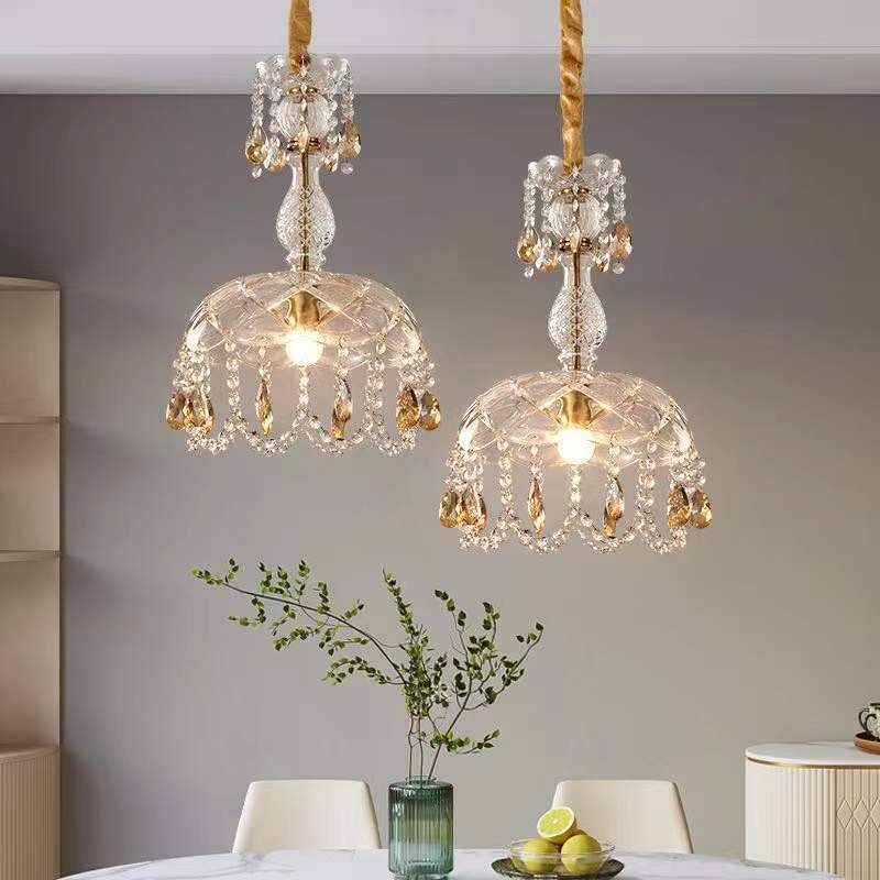 Traditional European Round Flower Crystal Hardware 1-Light Pendant Light For Living Room